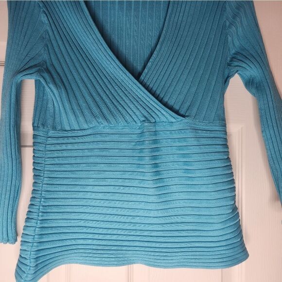Dolce& Fabuloso L Blue SILK Blend Knit Wrap 3/4 Sleeve Women’s Top - Picture 5 of 7